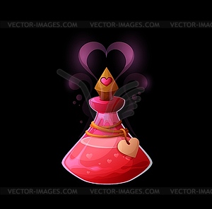 Love potion bottle, magic elixir in flask - vector image