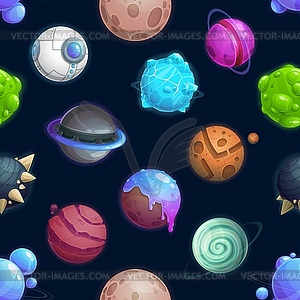 Cartoon space planets and stars seamless pattern - royalty-free vector image