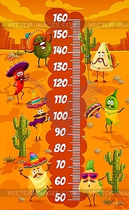 Mexican food characters on kids height chart - vector clipart