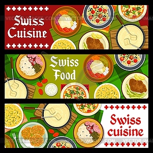 Баннер блюд меню ресторана швейцарской кухни - клипарт в векторе