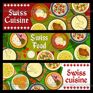 Swiss cuisine restaurant menu dishes banner - vector image