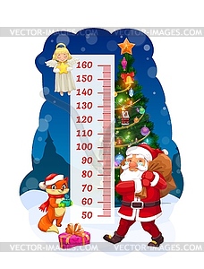 Kids height chart, Santa with bag growth meter - vector clipart