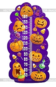 Kids height chart with Halloween pumpkin lanterns - vector clip art