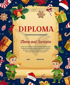 Child diploma, Christmas certificate template - vector image