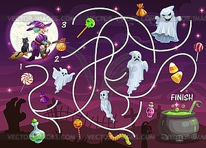 Child labyrinth game with halloween monsters - vector clip art