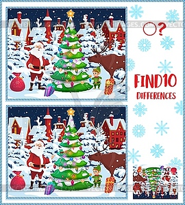 Kids game find ten differences with Santa Claus - vector clipart