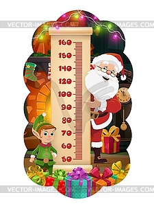 Christmas kids height chart, Santa, elf and gifts - vector clipart