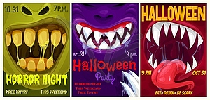 Halloween party flyers with monster mouth - vector clipart