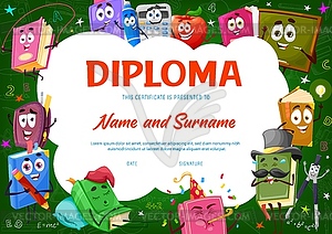 Kids diploma with books, textbooks funny character - vector EPS clipart