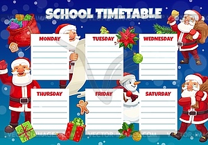 Children Christmas school timetable with Santa - stock vector clipart