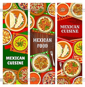 Mexican cuisine traditional food dishes, banners - vector image