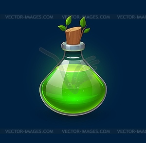 Witchcraft green potion in bottle, growth elixir - royalty-free vector image
