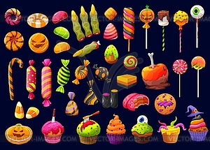 Halloween cartoon candies, lollipop witch fingers - vector clip art