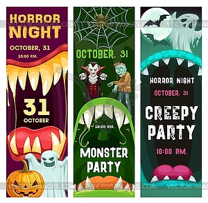 Halloween party posters with monsters characters - vector image