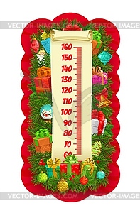 Christmas tree and gifts kids height chart meter - vector clipart