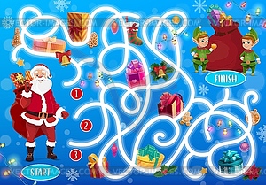 Kids Christmas maze with Santa and gifts - vector clipart