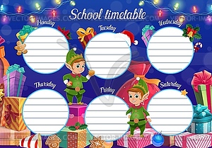 Шаблон расписания детской школы с рождественским эльфом - изображение в векторе