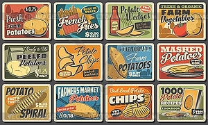 Potato food and meals, posters with price - vector clip art