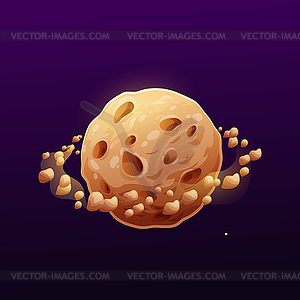 Brown planet with craters and rocks, alien world - vector image