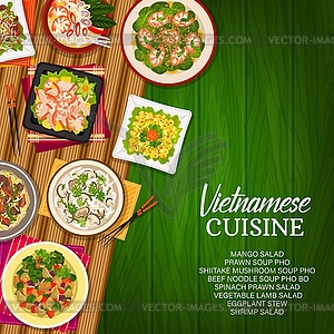 Vietnamese cuisine cartoon poster, Vietnam meals - vector image