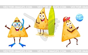 Mexican nachos chips diving, volleyball, surfing - vector clipart