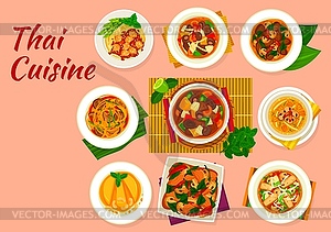 Thai cuisine dishes with Asian food - vector clipart