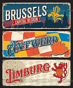 Brussels, Limburg, Antwerp Belgian regions plates - vector image