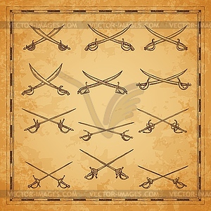 Скрещенные пиратские сабли, мечи и шпаги эскиз - векторный клипарт / векторное изображение