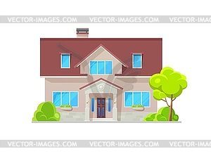 Modern home building exterior, natural stone trim - vector clipart