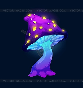 Fantasy magic purple mushroom with yellow growths - vector image