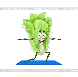 Cos lettuce peking cabbage cartoon character yoga - vector image