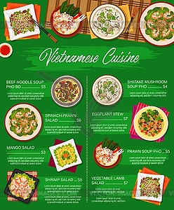 Vietnamese cuisine menu template Asia meals - vector clipart