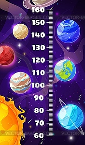 Kids height chart, cartoon galaxy space planets - vector clipart