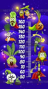 Cartoon magician vegetables, kids height chart - vector clipart