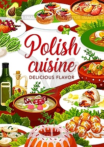 Polish cuisine food poster, dishes and meals menu - vector image