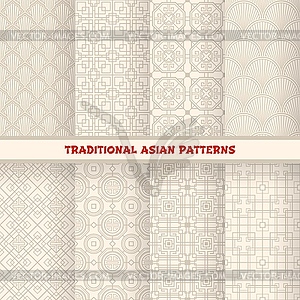 Asian Korean, Chinese, Japanese seamless patterns - vector clipart