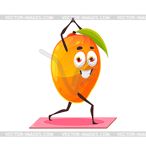 Mango cartoon character fitness yoga pilates sport - vector image