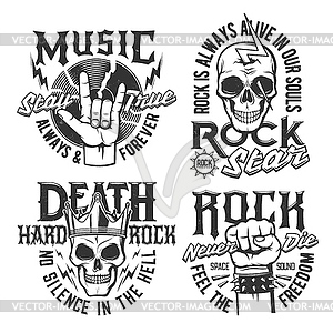 Hard rock skull t-shirt prints, rock music concert - vector clip art