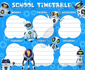 Timetable with androids and robots, schedule - vector clipart