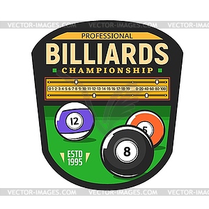 Billiards championship icon, snooker pool sport - vector clipart