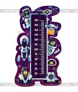 Kids height chart, growth measure meter with robot - stock vector clipart