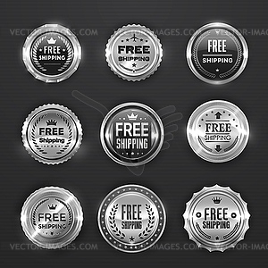 Silver free shipping and delivery labels and seals - vector clipart