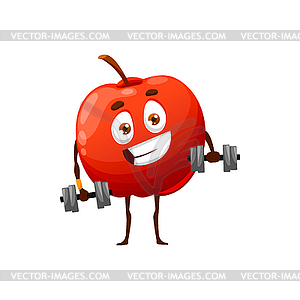 Red apple with dumbbells, fitness sport workout - vector image