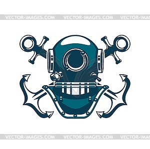 Diving helmet, marine nautical heraldic aqualung - vector image