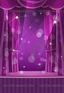 Фиолетовые шторы на сцене, цирке или театральной сцене - изображение в векторе / векторный клипарт
