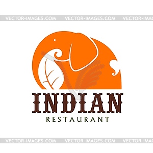 Indian restaurant icon of elephant, India cuisine - vector image