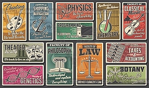 University, academy faculties retro banners - royalty-free vector image