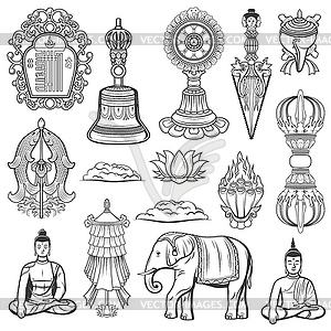 Буддизм религия священные символы иконы - рисунок в векторе