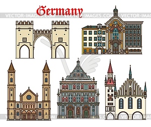 Germany, Munich architecture, landmark buildings - vector clipart