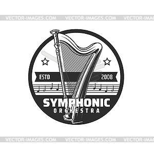 Symphonic orchestra icon, music concert harp notes - vector image